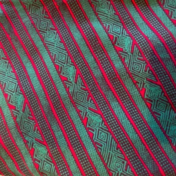 1256 LuLaRoe Leggings Size OS Teal Green Red Diagonal Stripes Print New - Picture 2 of 4